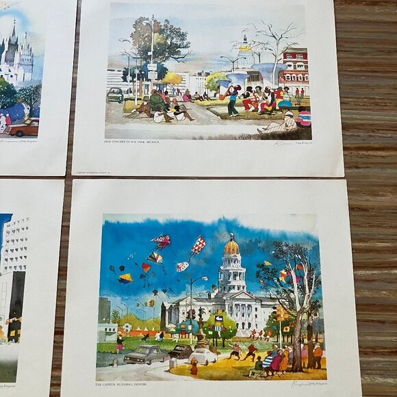 Dong Kingman Art Print Set of 5 US Cities Atlanta Mormon Temple Benihana 1979 - Picture 3 of 10